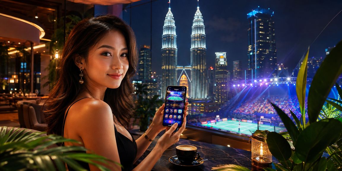 Pemain bg3 di Kuala Lumpur menggunakan telefon untuk main kasino langsung semasa berehat